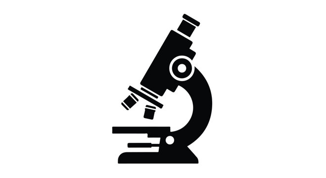 Simple black silhouette of a laboratory microscope on a white background for science and research concepts