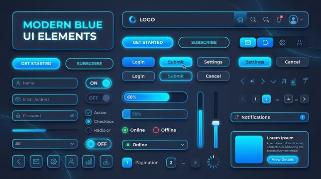 Modern Blue UI Elements Design.