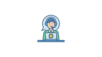 Fototapeta premium Customer service operator with headset and laptop, communication icon