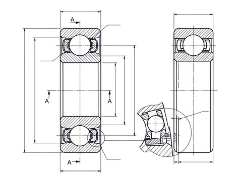 Technical Drawing of a Double Row Ball Bearing with Detailed Dimensions.