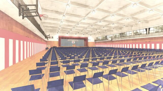 学校の体育館で行われる卒業式会場 3DCG動画