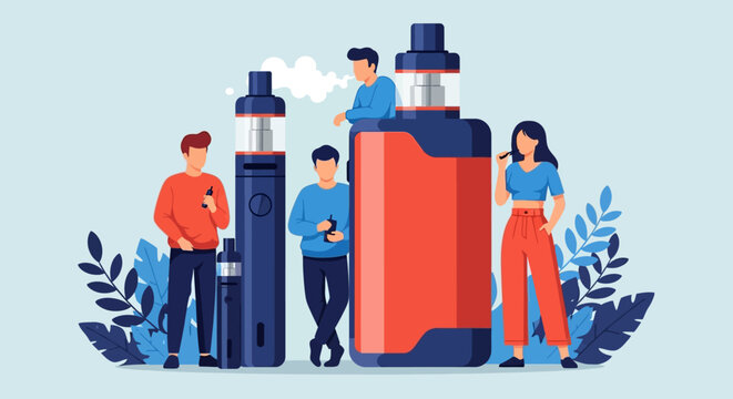 Vaping, e-cigarettes, vector icons, smoking alternatives, nicotine products