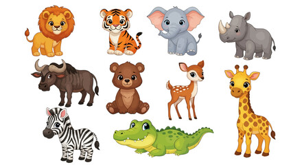 Obraz premium Wildlife icons, animal set, 10 vector illustrations, safari animals, cartoon style