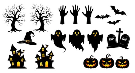 Fototapeta premium Halloween silhouette vector elements set