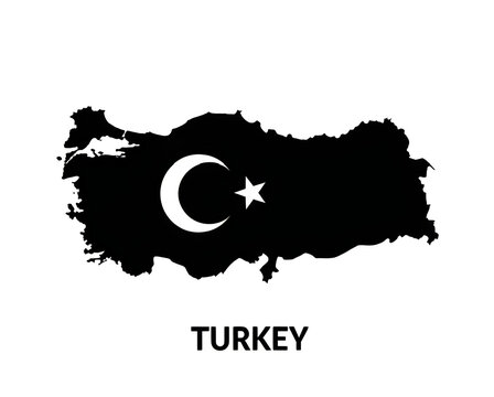 Turkey country map with star on black and white vector