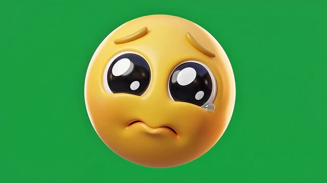Sad Crying 3D Emoji Character with Puppy Eyes and Tears on Green Screen Chroma Key Animated Pleading Emotional