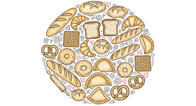 Baked Goods Icons, Bread Illustrations, Bakery Elements, Food Vector Set