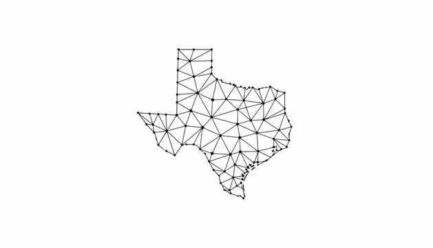Texas, polygonal map, geometric illustration, black lines on white