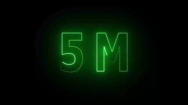 High resolution animation of a glowing blue circular frame featuring a bold '5M' logo in the center, ideal for social media achievements, digital intros, and video branding.