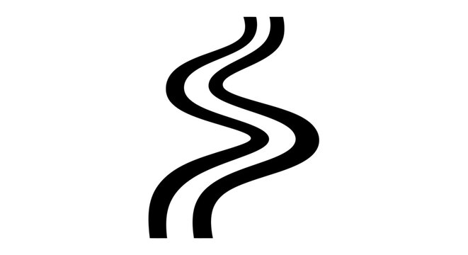 Abstract Black Winding Road Path on White Background, Graphic Design Element
