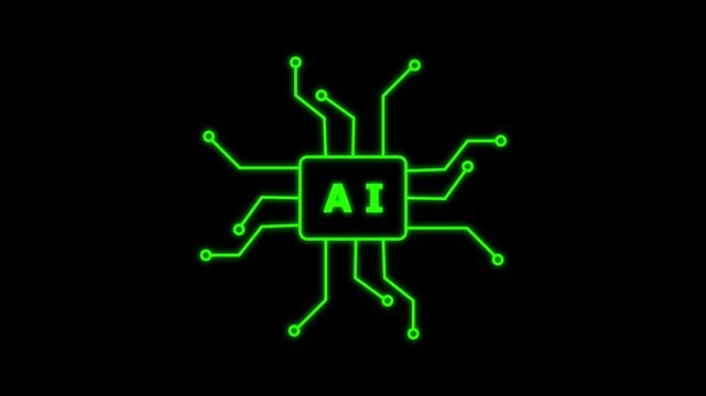 Computer processor digital AI logo with futuristic technology . Chat with AI or chip 3d artificial intelligence technology. Machine Learning, Neural Network, Digital Connections.