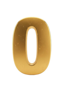 Golden zero digit metal object on white background