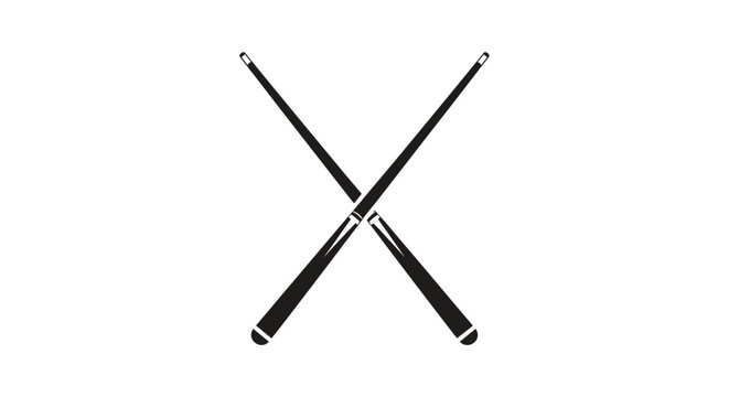 Crossed Billiard Cues Icon - Simple Black Silhouette on White Background