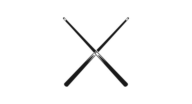 Crossed Pool Cues Icon, Billiards Game Symbol, Sports Equipment Isolated