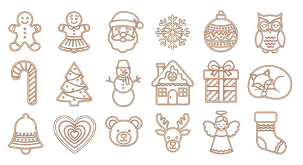Obraz premium Christmas icons set, festive holiday symbols, winter decorations
