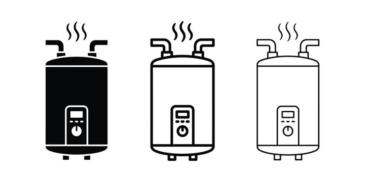 Electric water heater icon silhouette vector, bold outline and line art isolated illustration