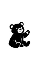 Cute Black Bear Cub Waving Hand, Sitting Silhouette, Vector Illustration © Wahyu