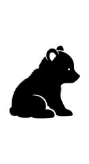 Adorable black bear cub silhouette sitting, isolated on white background © Wahyu