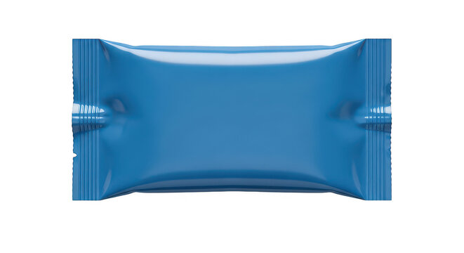Small blue candy wrapper with a generic design isolated on transparent background