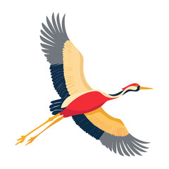 Obraz premium Flying Crane Bird Flat Design Illustration