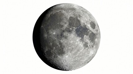 Naklejka premium Detailed close-up of the moon's surface with craters and shadows