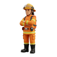 Fototapeta premium Cartoon firefighter in uniform with helmet and gear