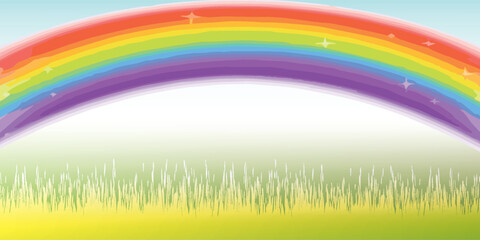 Fototapeta premium Vibrant Rainbow Arching Over a Lush Green Grassy Field.