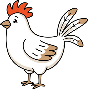 Cute Cartoon White Chicken Standing Profile View