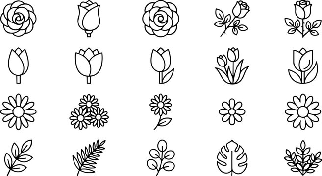 Collection of various flower and leaf illustrations in a single frame bunga 1.eps