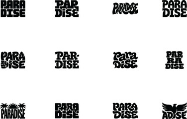 Groovy Paradise Typography Vector Bundle with Tropical Palm Trees Sunset and Leaf Elements for Summer Vacation Graphic Tees Beach Party Posters Surf Shop Logos and Boho Cricut Crafts © MdMasum