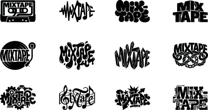 Retro Mixtape Typography Lettering Bundle with Cassette Tapes Soundwaves and Dripping Font Elements for 90s Nostalgia Party Flyers DJ Merch Graphic Tees and Old School Cricut Crafts