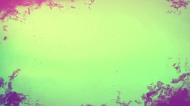Abstract colorful gradient background with dark purple ink splatter border framing bright green texture