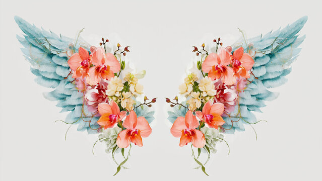 floral angle feather wings on white background.ai 
