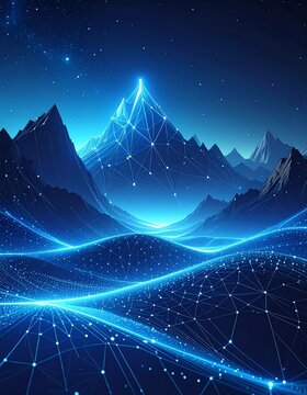 Blue digital mountain landscape