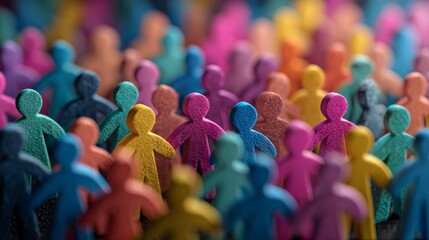 Obraz premium Vibrant multicolored crowd viewed from above resembling paper figurines, symbolic representation of diversity, inclusion, unity, multicultural community, social connection, equality, belonging, collec