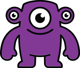 Fototapeta premium Purple monster with eyes on ears smiling. Purple cartoon monster with eyes on ears and a smile