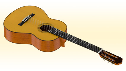 Fototapeta premium A wooden acoustic guitar with a classic design, showcasing its body and strings.