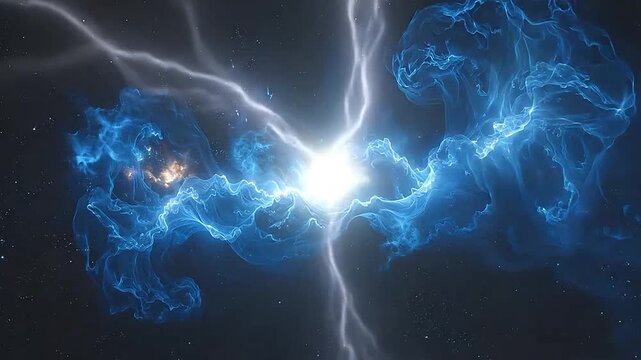 Luminous energy waves flow through a dark cosmic void with bright light
