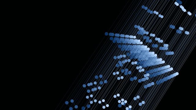 Blue plexus network nodes connecting with thin lines forming abstract data visualization, perfect seamless loop. Modern technology presentation background and digital UI UX design element