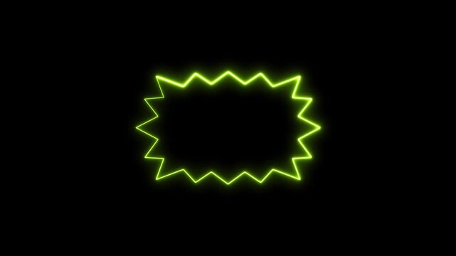 Green neon glowing jagged speech bubble frame animation on black.