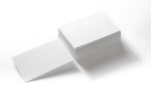 Stack of blank white cards on a plain surface with one card leaning against the stack