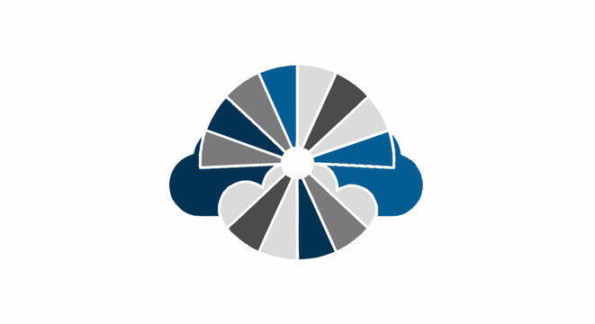 Abstract circular cloud logo design with blue and grey segments representing technology and data storage.