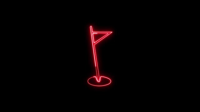 Neon red glowing golf flag marker animation on black background.