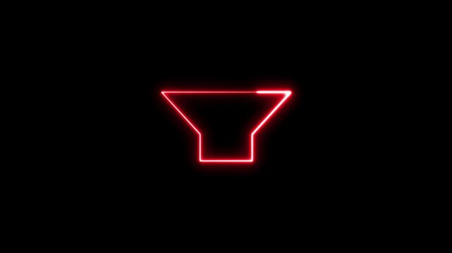 Glowing red neon funnel shape flashing in dark studio background.