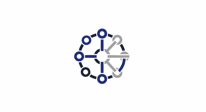 Abstract circular network connection logo icon representing technology and data integration.