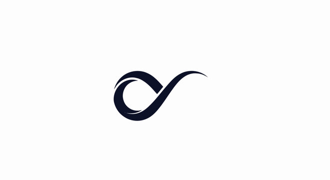 Abstract dark blue infinity loop wave logo icon isolated on white background.