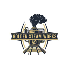 Vintage steam locomotive train engine retro industrial logo. © StockGallery