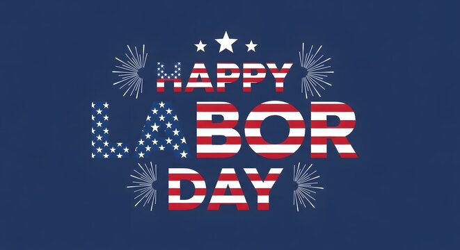 Happy labor day greeting card with american flag pattern typography