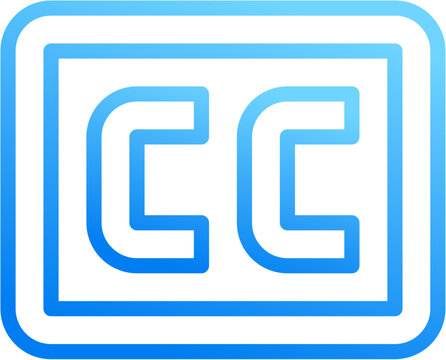 Closed captions cc icon with blue gradient stroke outline for captions cc subtitle accessibility text closed caption transcript video on transparent background