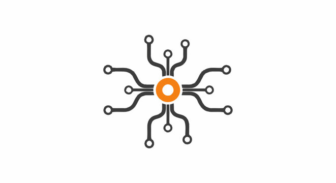 Abstract technology circuit board icon representing digital network connection and central processing unit.